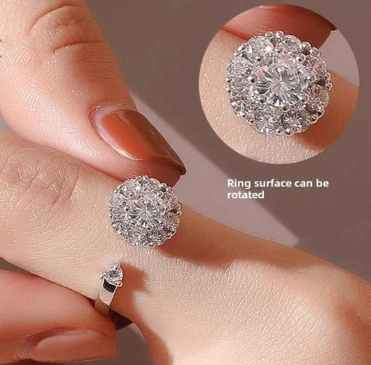 Rotatable Balls Design Silver Plated Cubic Zirconia Birthstone Ring